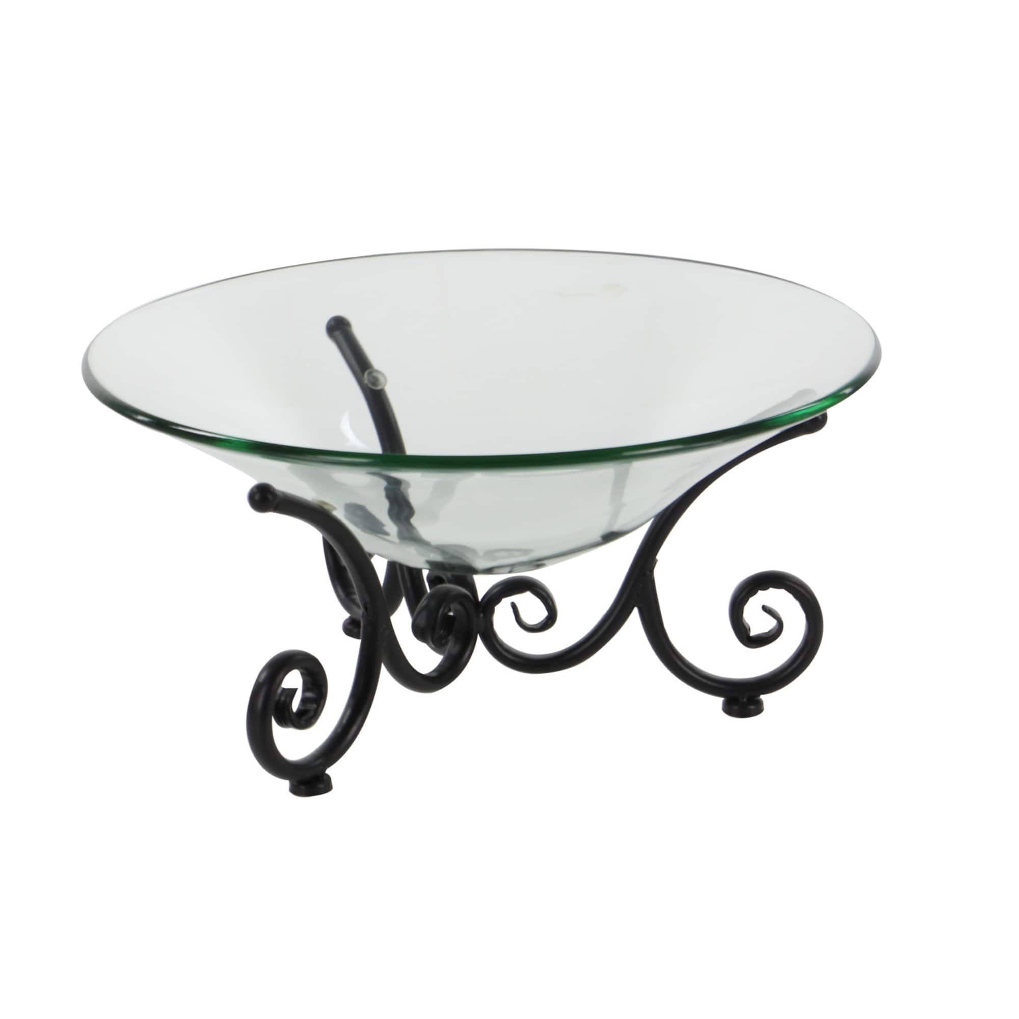Clear Glass and Metal Traditional Serving Bowl, 8" x 17" x 17"